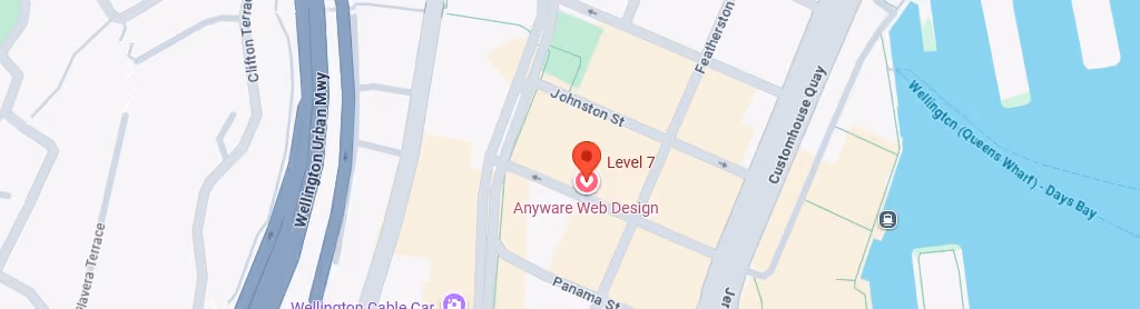 Map showing Anyware Web Design at Level 7, Wellington CBD