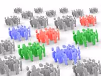 Crowd of figures in coloured groups, showing niche markets