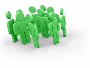Group of green figures standing together