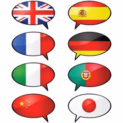Speech bubbles in the flags of eight countries