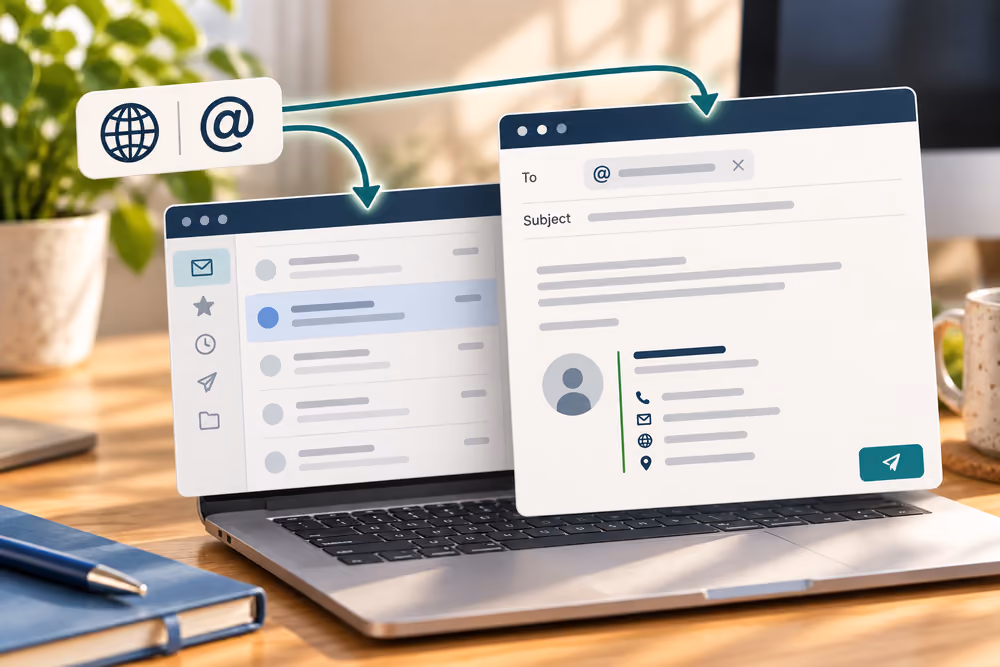 Illustration of an email program set up with a business domain name